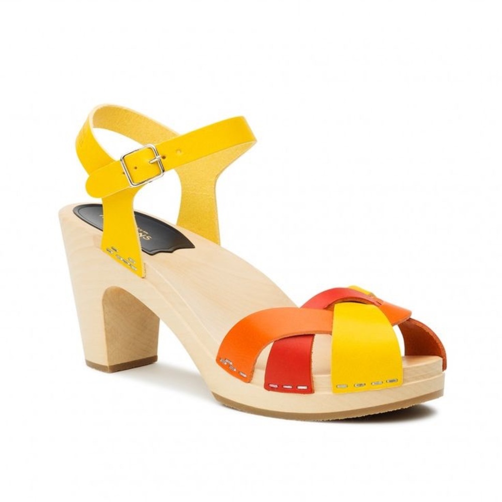 Swedish Hasbeens Stylish Yellow and Orange Women's Sandals size 39 or 8.5 wome